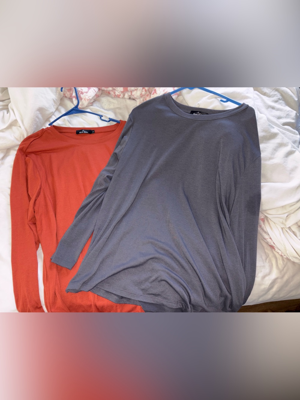 Two Lightweight Longsleeve Tops - Gray and Coral